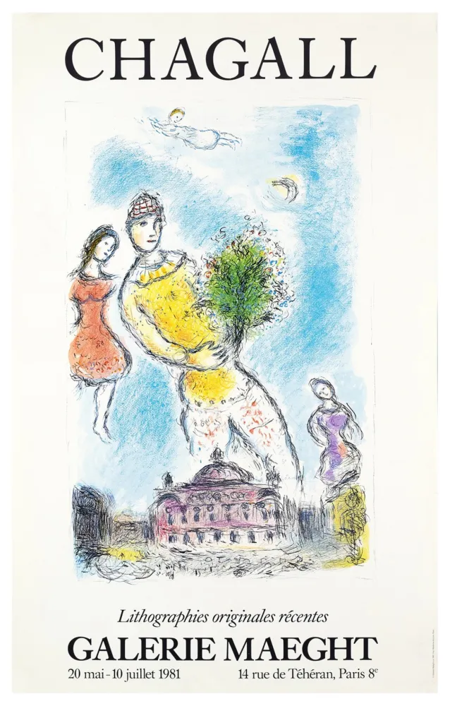 海报 Chagall - LITHOGRAPHIES ORIGINALES RÉCENTES. L'OPÉRA DE PARIS. Affiche originale. Maeght 1981