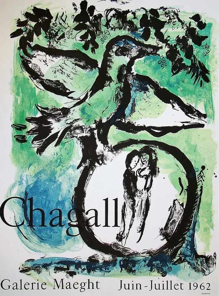 海报 Chagall - L'OISEAU VERT. Galerie Maeght. Affiche originale (1962).