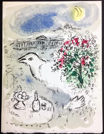 石版画 Chagall - MENU pour la Présidence de la République (tirage à part sur Japon nacré). 1977