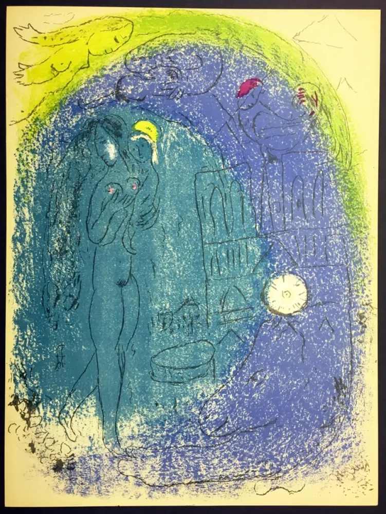 石版画 Chagall - Mère et Enfant devant Notre-Dame. De la suite VISION DE PARIS