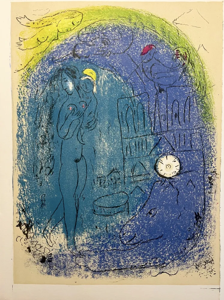 石版画 Chagall - Mère et Enfant devant Notre-Dame. De la suite VISION DE PARIS