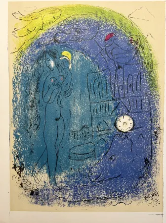 石版画 Chagall - Mère et Enfant devant Notre-Dame. De la suite VISION DE PARIS