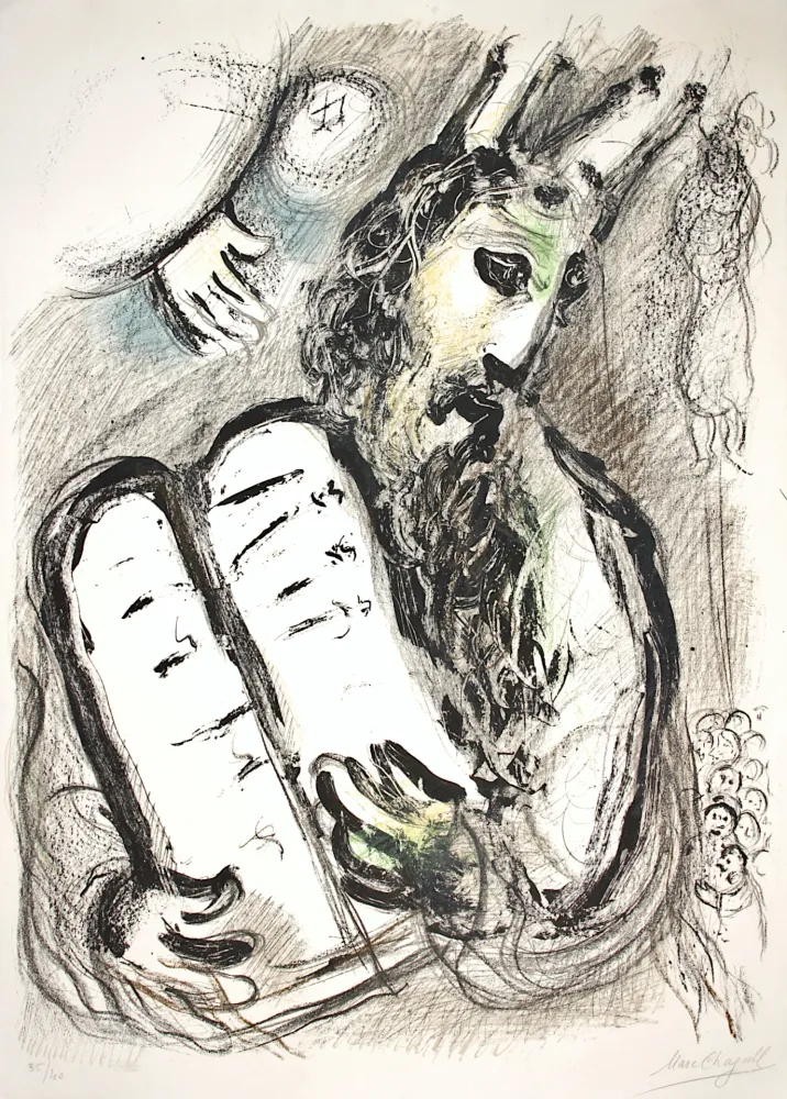 石版画 Chagall - Moise et Les Tables de la Loi