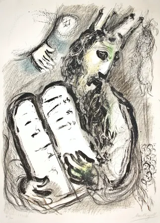 石版画 Chagall - Moise et Les Tables de la Loi