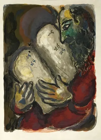 石版画 Chagall - Moses and the Tablets from The Story of Exodus