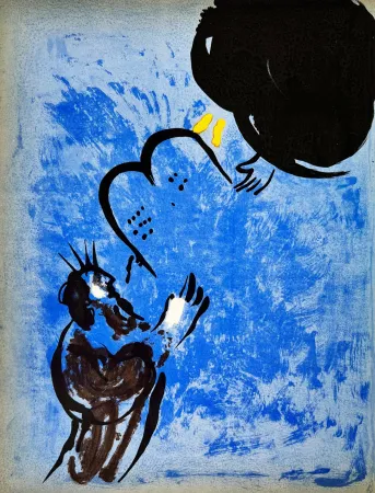石版画 Chagall - Moses Receiveing the Tabels of the Law