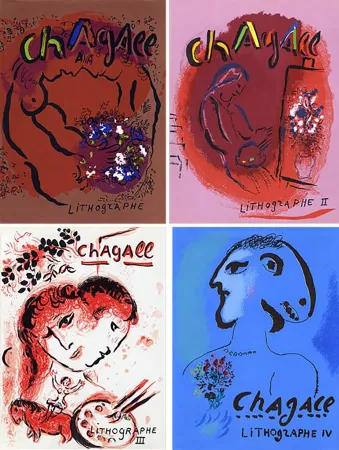 插图书 Chagall - Mourlot & Sorlier : Chagall lithographe I à IV,  avec 28 LITHOGRAPHIES ORIGINALES