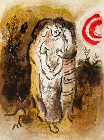 石版画 Chagall - Naomi and her Daughters-in-Law