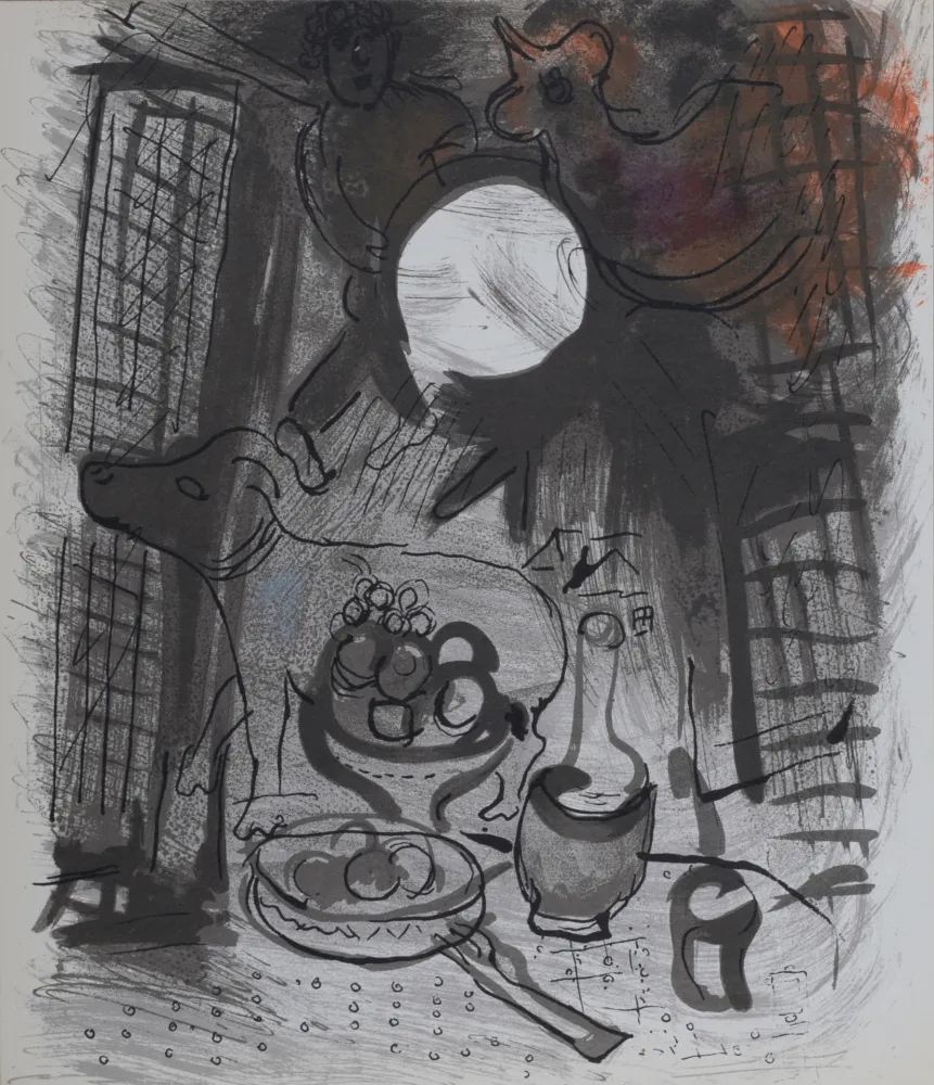 石版画 Chagall - Nature morte brun
