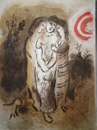 石版画 Chagall - Noemie et ses belles filles