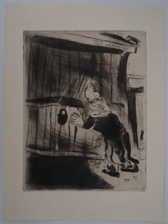 版画 Chagall - On frappe à la porte (Pliouchkine à la porte)