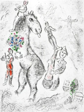 蚀刻飞尘法 Chagall - Original etching «Horse, violinist and clown» from «Celui qui dit les choses sans rien dire» (1976)