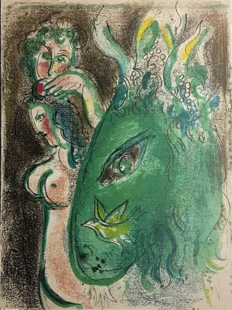 石版画 Chagall - PARADIS (l'âne vert). Lithographie originale pour DESSINS POUR LA BIBLE (1960)
