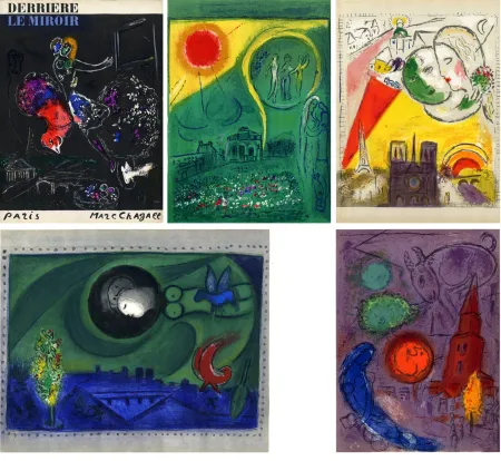 石版画 Chagall - PARIS FANTASTIQUE. 5 LITHOGRAPHIES de Derrière Le Miroir 66-67-68 (1954)