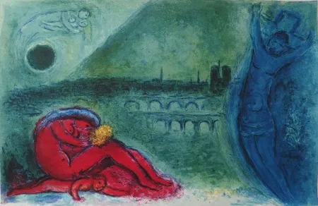 石版画 Chagall - Paris - Quai de la Tournelle