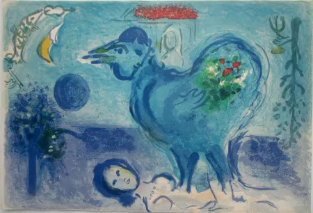 石版画 Chagall - Paysage au Coq