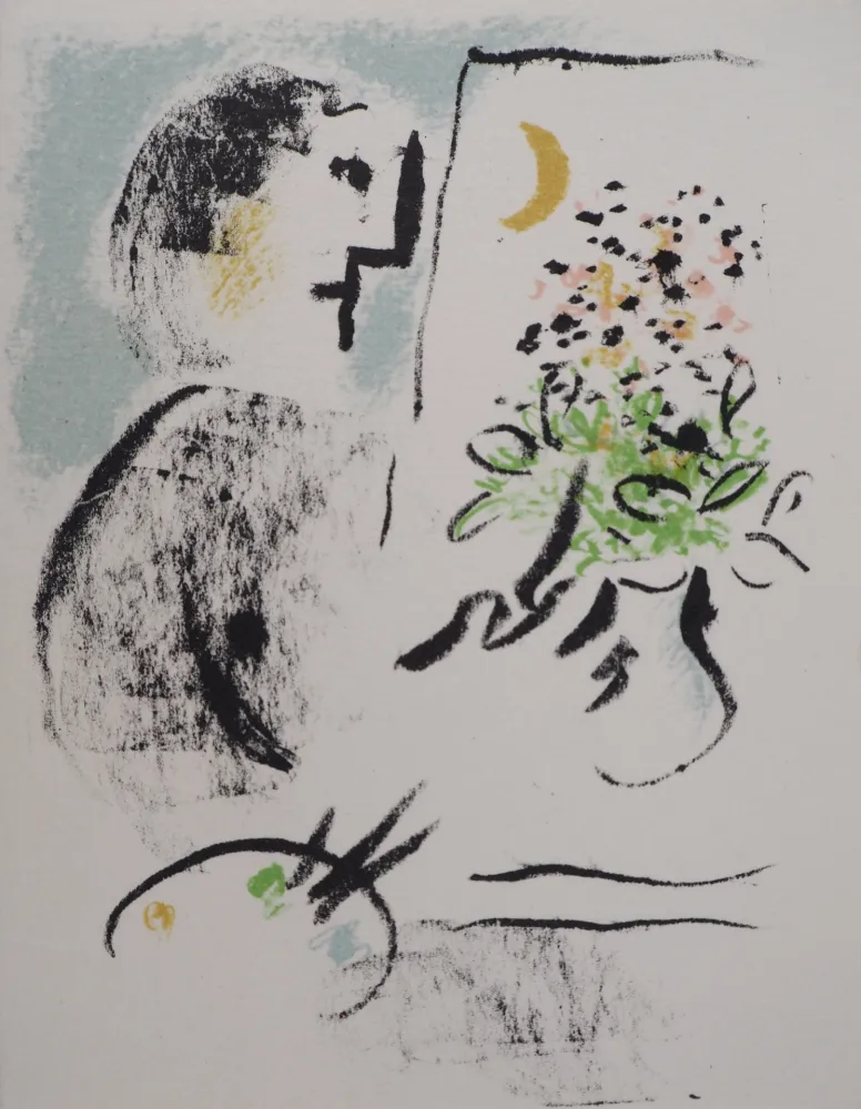 石版画 Chagall - Peintre dans l'atelier