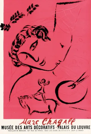 石版画 Chagall - Peintre en rose