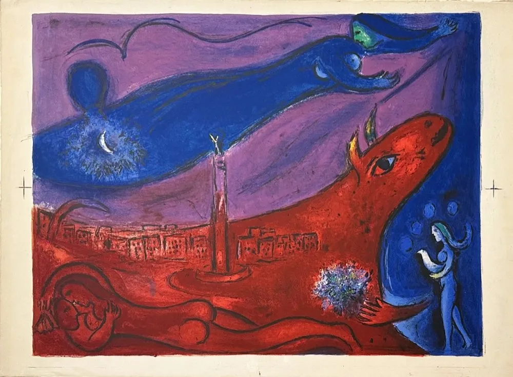 石版画 Chagall - Place de la Bastille