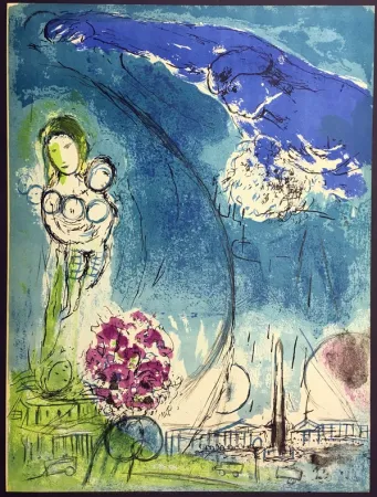 石版画 Chagall - PLACE DE LA CONCORDE. Lithographie originale pour VISION DE PARIS (1953)