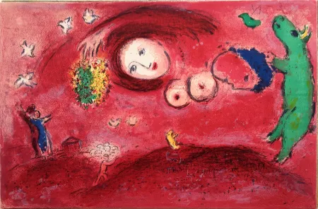 石版画 Chagall - PRINTEMPS AU PRÉ (de la suite Daphnis & Chloé - 1961)