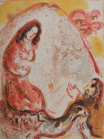 石版画 Chagall - Rachel dérobe les idoles de son père, 1960