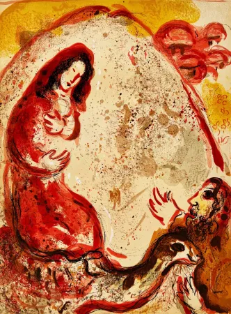 石版画 Chagall - Rachel Steals Her Father’s Graven Images