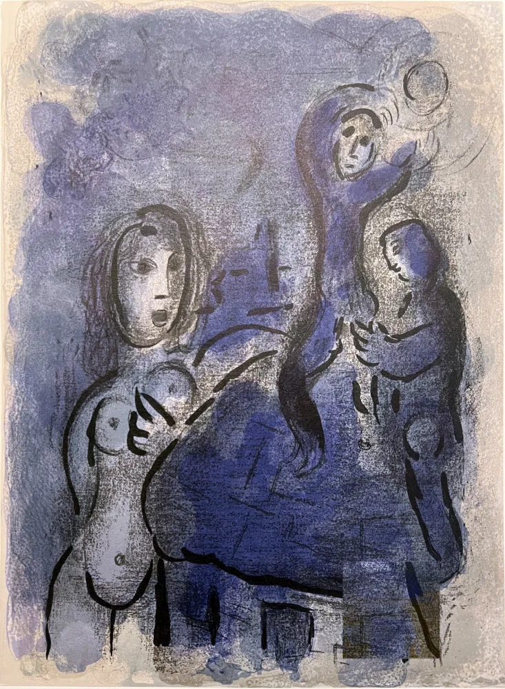 石版画 Chagall - RAHAB ET LES ESPIONS DE JÉRICHO (Dessins pour la Bible, 1960)