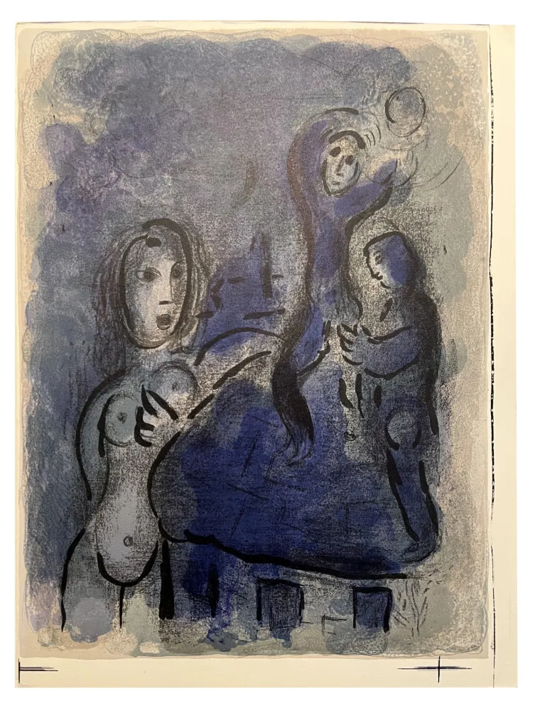 石版画 Chagall - RAHAB ET LES ESPIONS DE JÉRICHO (Dessins pour la Bible, 1960)