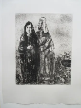 版画 Chagall - Rencontre de Rachel et Jacob