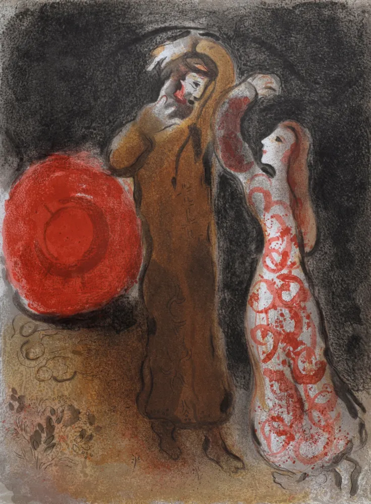 石版画 Chagall - Rencontre de Ruth et de Booz, 1960