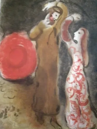石版画 Chagall - Rencontre entre Ruth et Booz