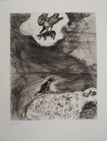 版画 Chagall - Rêverie du corbeau (Le corbeau voulant imiter l'aigle)