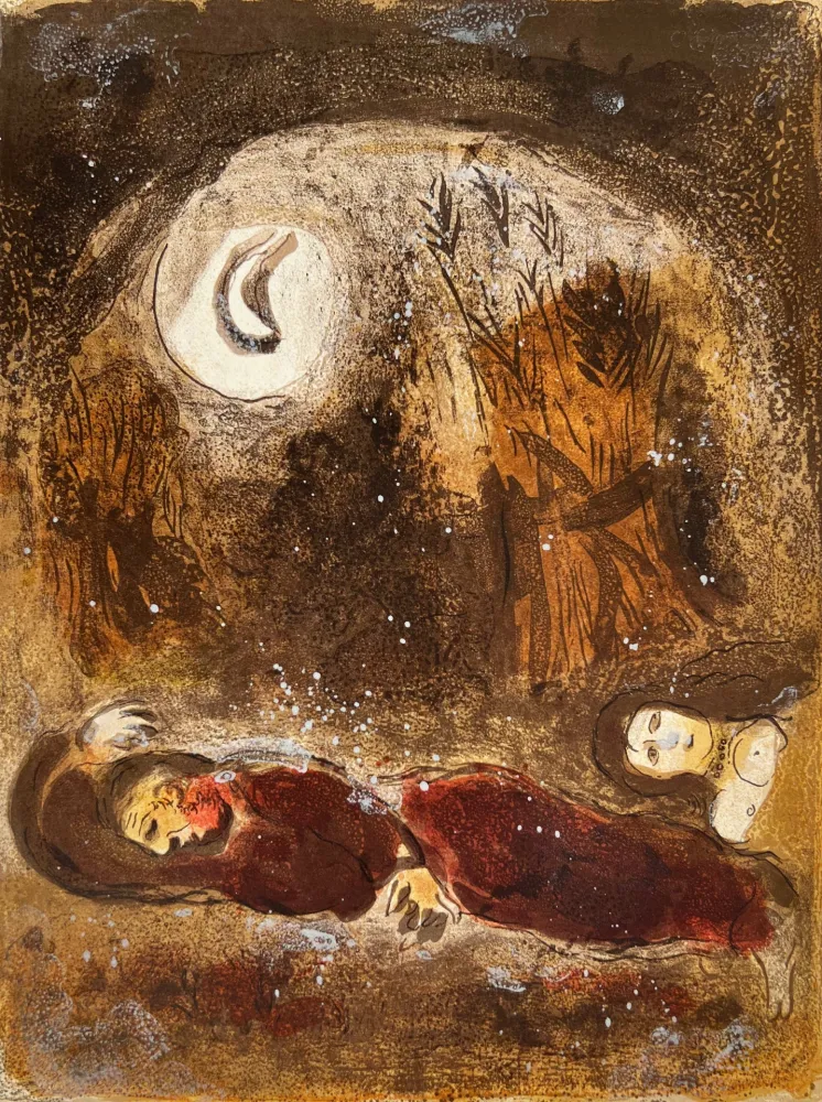 石版画 Chagall - Ruth at the feet of Boaz