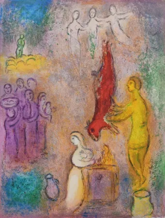 石版画 Chagall - Sacrifices Made to the Nymphs, from Daphnis and Chloe
