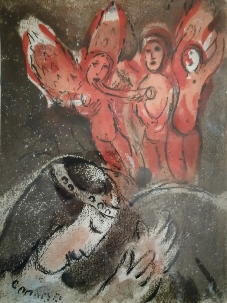 石版画 Chagall - Sara et les Anges