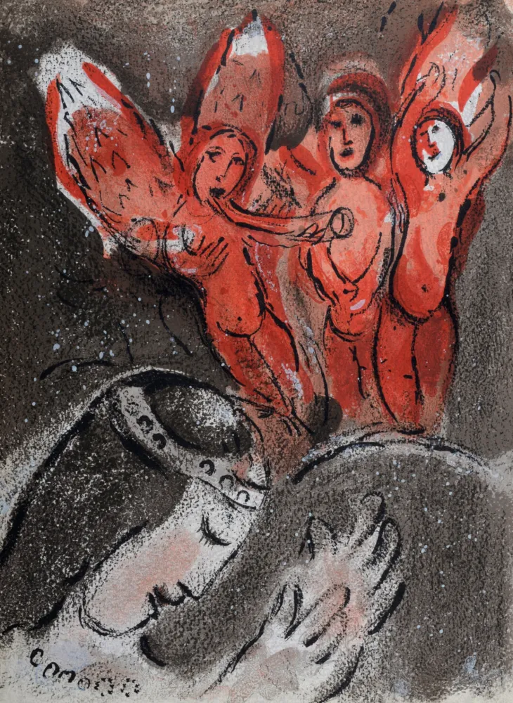 石版画 Chagall - Sara et les Anges, 1960