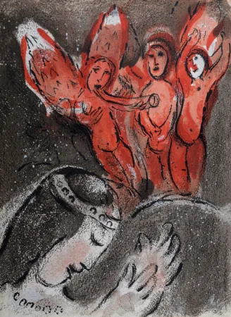 石版画 Chagall - Sara et les Anges, 1960