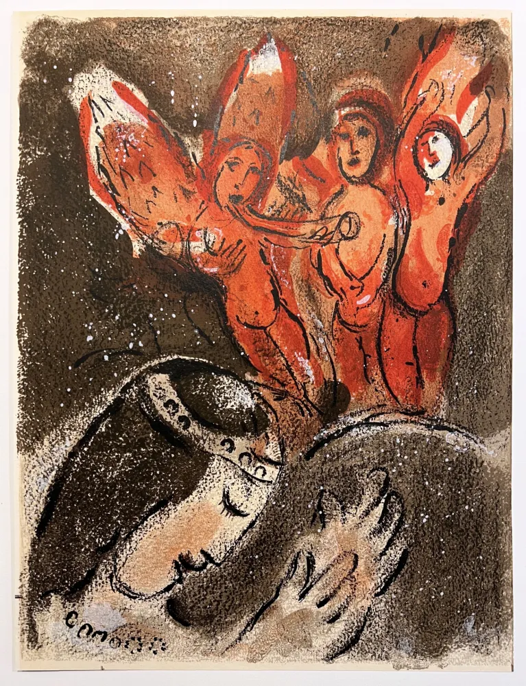 石版画 Chagall - SARA ET LES ANGES. Lithographie originale pour DESSINS POUR LA BIBLE (1960)