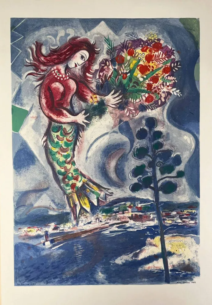 石版画 Chagall - Sirène au pin (Sirene with Pine)