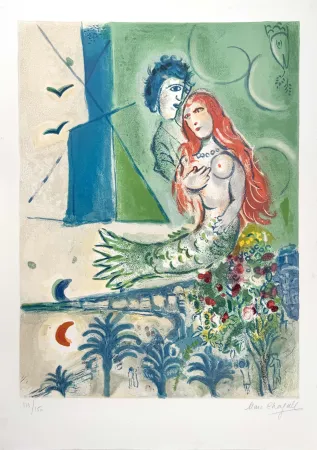 石版画 Chagall - Sirène au Poète 