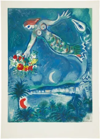 石版画 Chagall - Sirène et Poisson (Sirene and Fish)