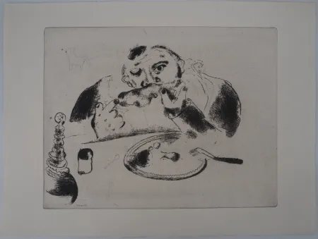 版画 Chagall - Sobakevitch à table