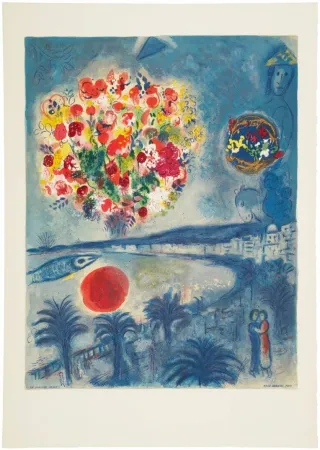 石版画 Chagall - Soleil couchant (Sunset)
