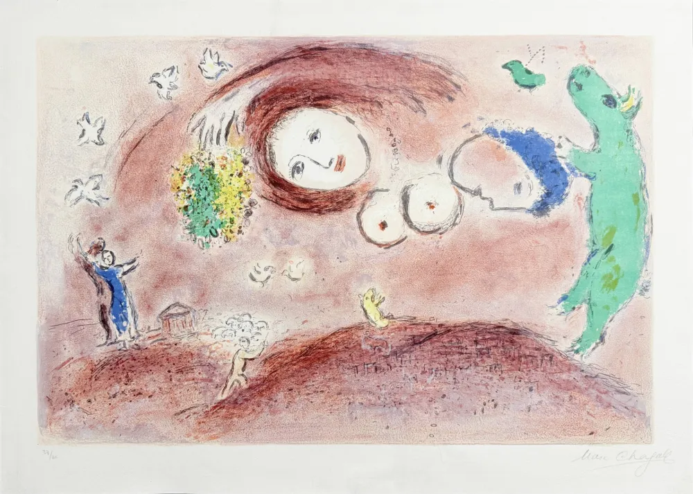 石版画 Chagall - Springtime in the Meadow, from Daphnis and Chloe