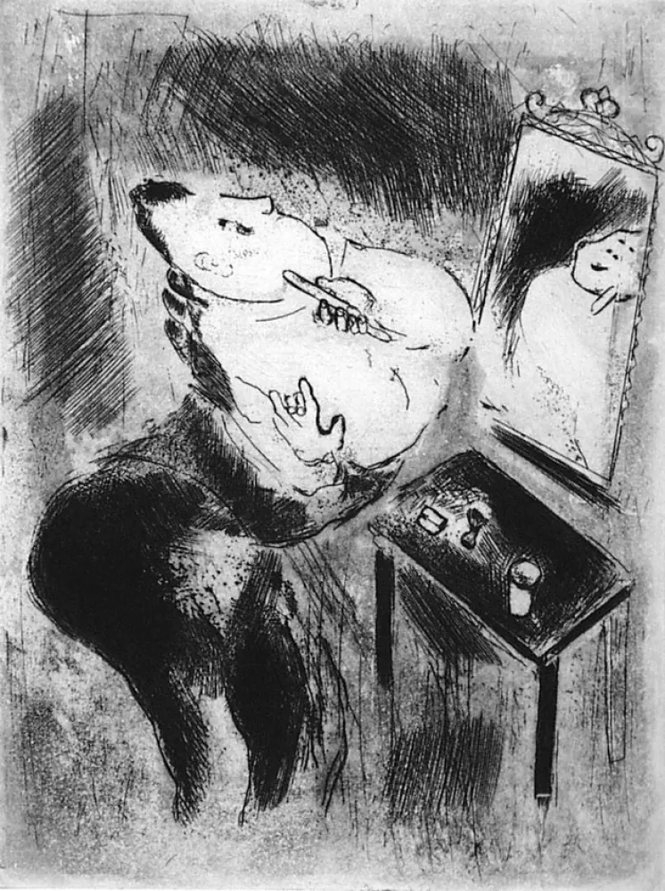 蚀刻版画 Chagall - Tchitchikov se rase