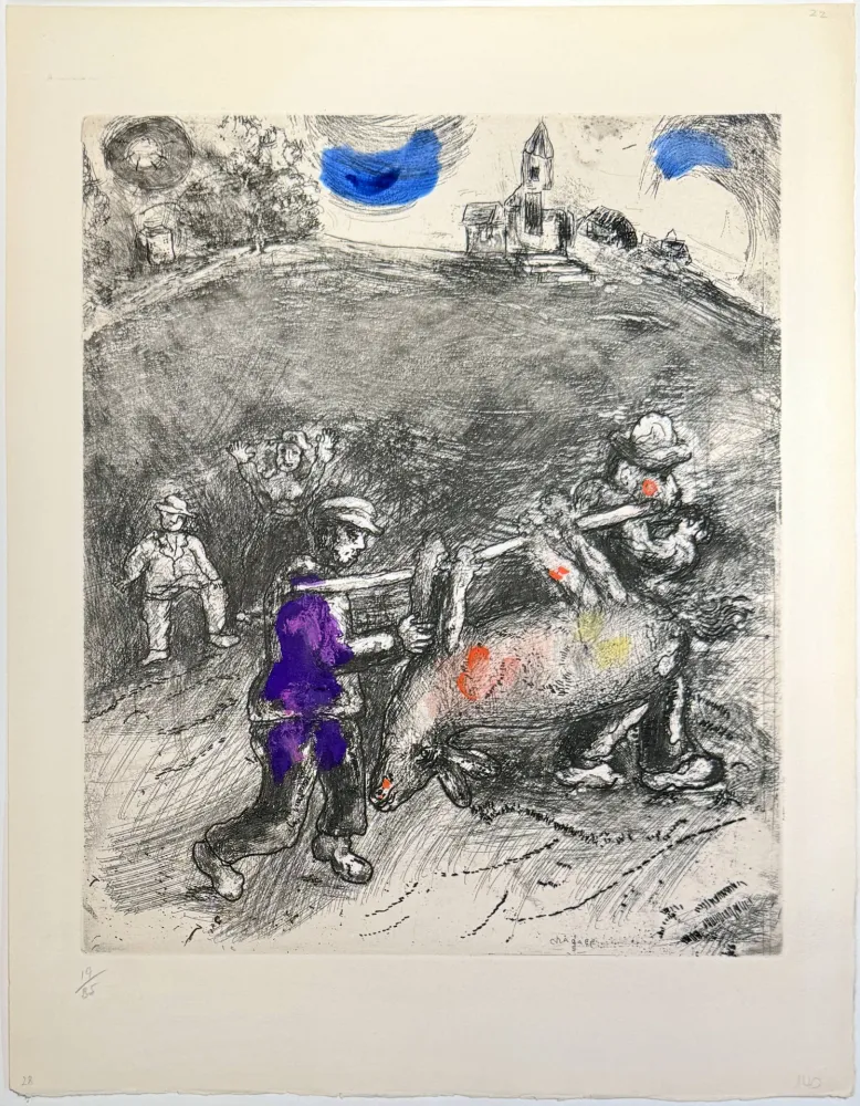 蚀刻版画 Chagall - The Miller, His Son, and the Donkey