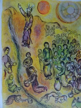 石版画 Chagall - The Story of the Exodus, plate 12: Et tu touchera le Rocher..
