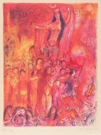 石版画 Chagall - They were in Forty Pairs, Thus Numbering Fourscore.., from Four Tales from the Arabian Nights