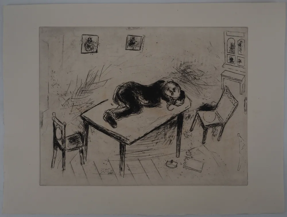 版画 Chagall - Une sieste spartiate, (Tchitchikov couchait au bureau)